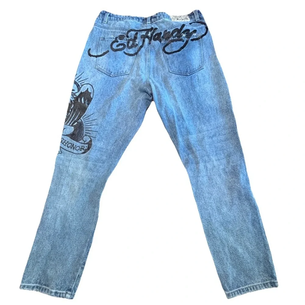 Vintage Y2K Ed Hardy‎ Jeans Denim Death Before Dishonor Distressed Size 34x30